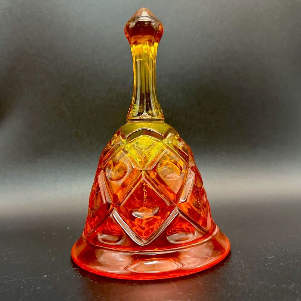 Vintage Viking Glass Amberina Bell Yesteryear Thumbprint Ruby Orange Art Glass